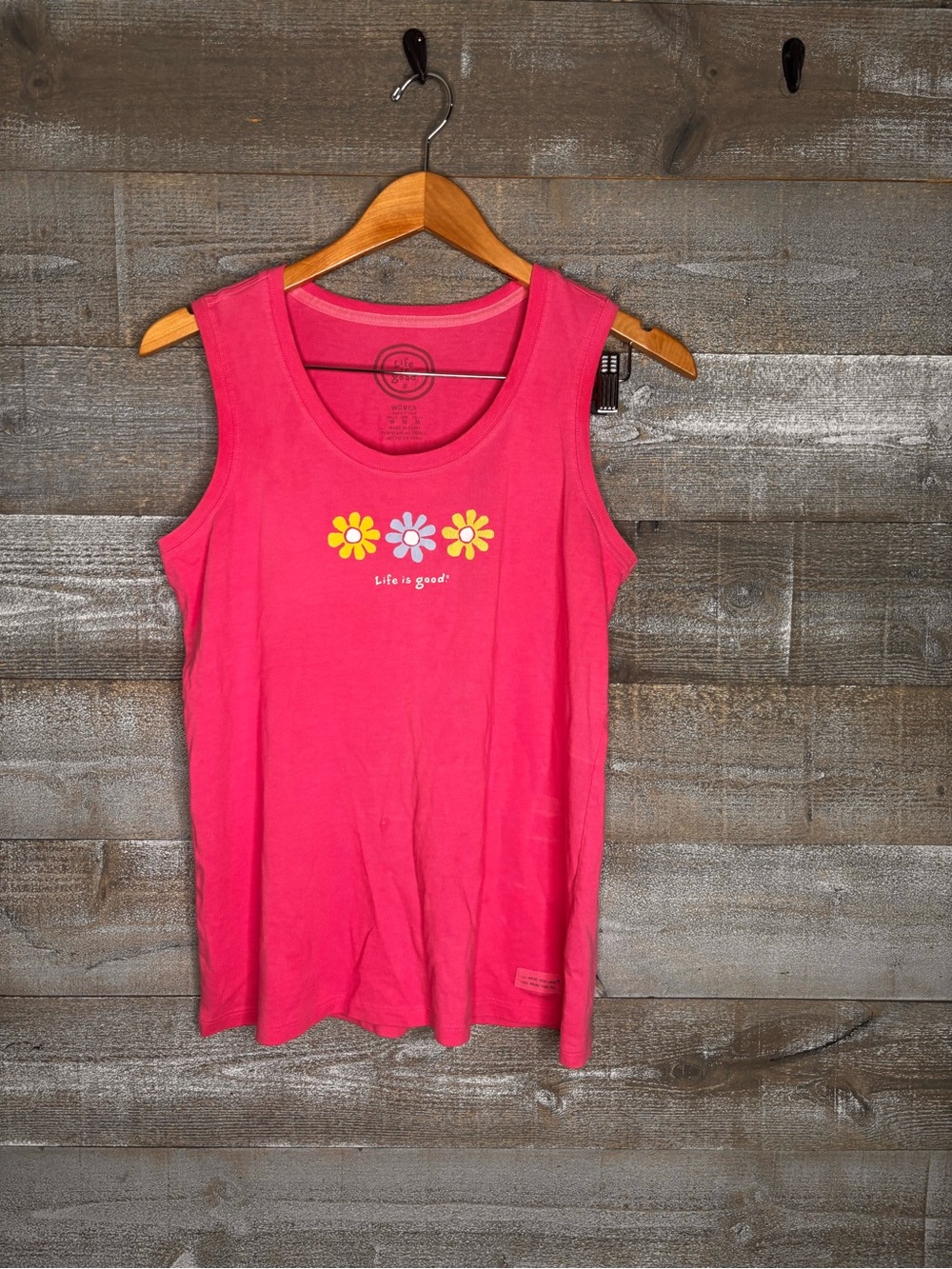 Life Is Good M Women's Hot Pink Daisy Graphic Tank top spring summer